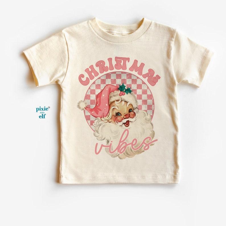 Santa Christmas vibes kids t shirts, Christmas gift for girls, Pink Santa Claus, cute christmas outfit, sibling matching christmas bodysuit 160