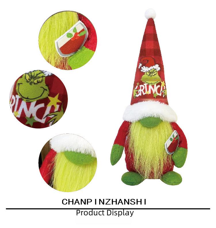 Adorno de Monstruo de Pelo Verde 3D Inspirado en el Grinch - Decoración Navideña de Anciano sin Rostro