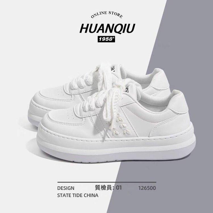 Sneaker Damen 2025 Herbst neu Gummi weichsohlige Muffin erhöhend Brotschuhe einfarbig lässige weiße Schuhe