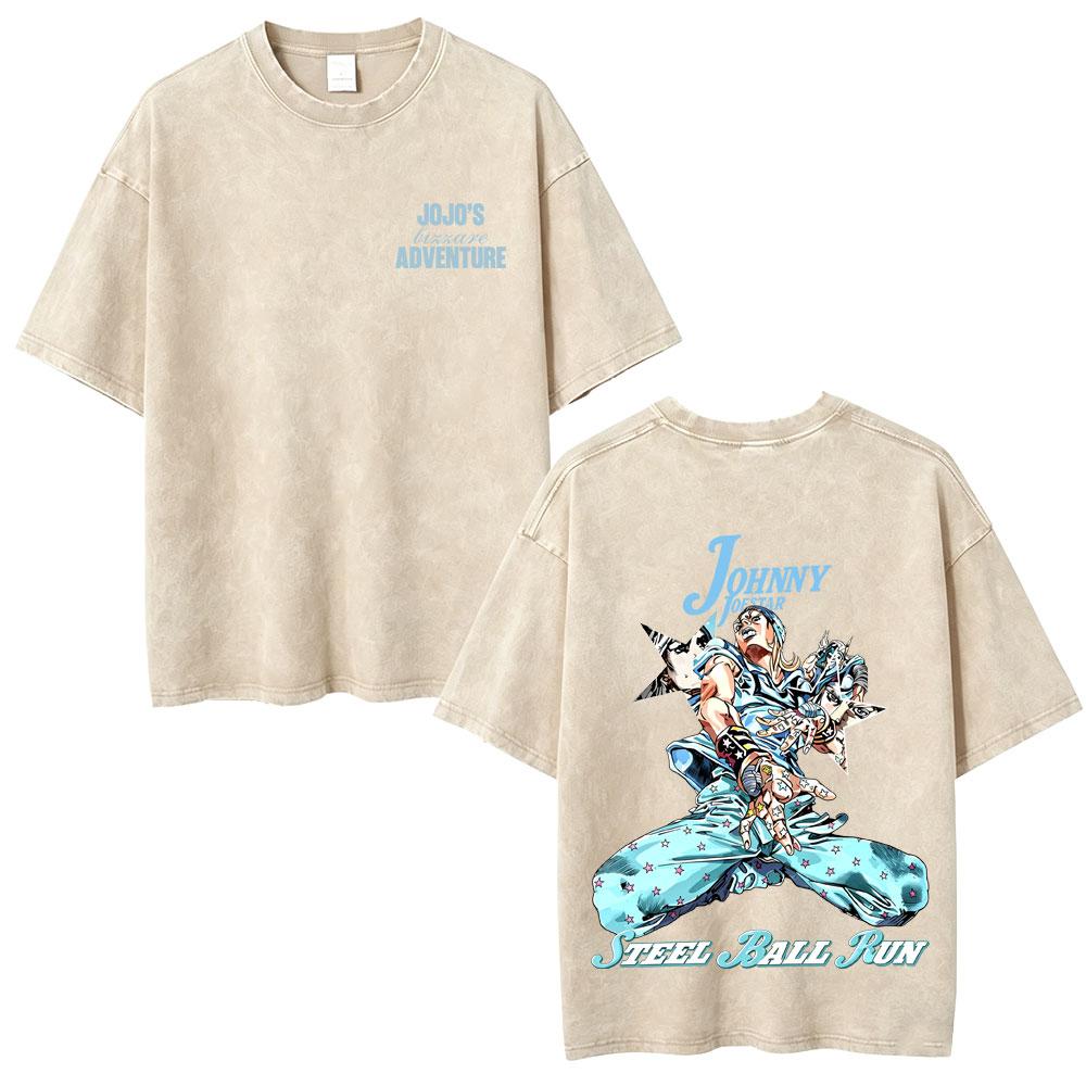 Anime Washed Vintage T Shirts Jojo Bizarre Adventure Tshirt Manga Giorno Giovanna Streetwear Men Women Casual Oversized T Shirt