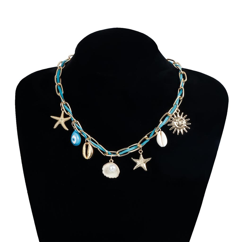 Beach Necklace for Women Leisure Star Shell Sun Pendant Girl Gift