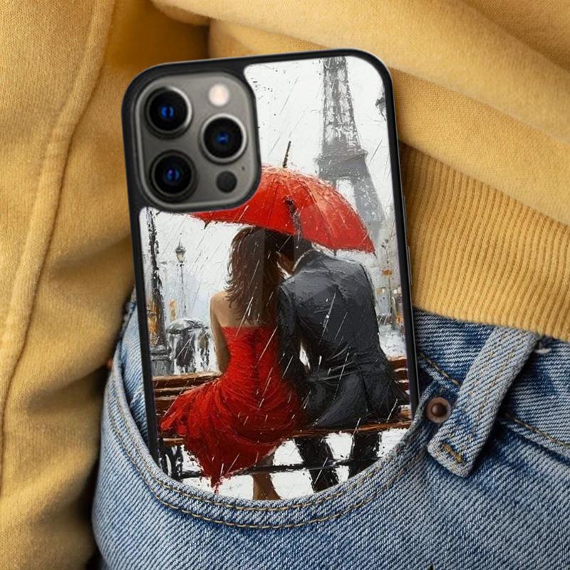 Red Umbrella Eiffel Tower Soft Phone Case for iPhone 17 Air 16e Pro max 15 Pro 13 14 Plus 11 12 MagSafe Magnetic Coque