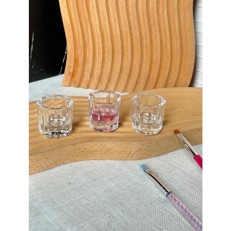 1pcs Octagonal Glass Cup With Thick Bottom Transparent Nail Art Brush Cleaning Cup Nail Art Tools For Holding Crystal Liquid And Brush Cleaning Cup