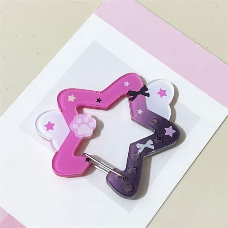 Heart Cat Ears Star Wings-Shaped Carabiner Mountaineering Buckle Acrylic Keychain Pendants Multipurpose Keyring Hook Bag Hanging