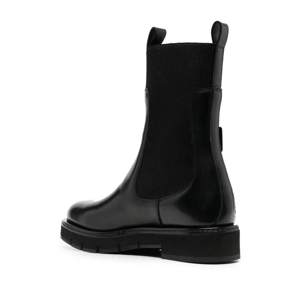 Salvatore Ferragamo Ferragamo Cleated Sole Leather Chelsea Boots Black