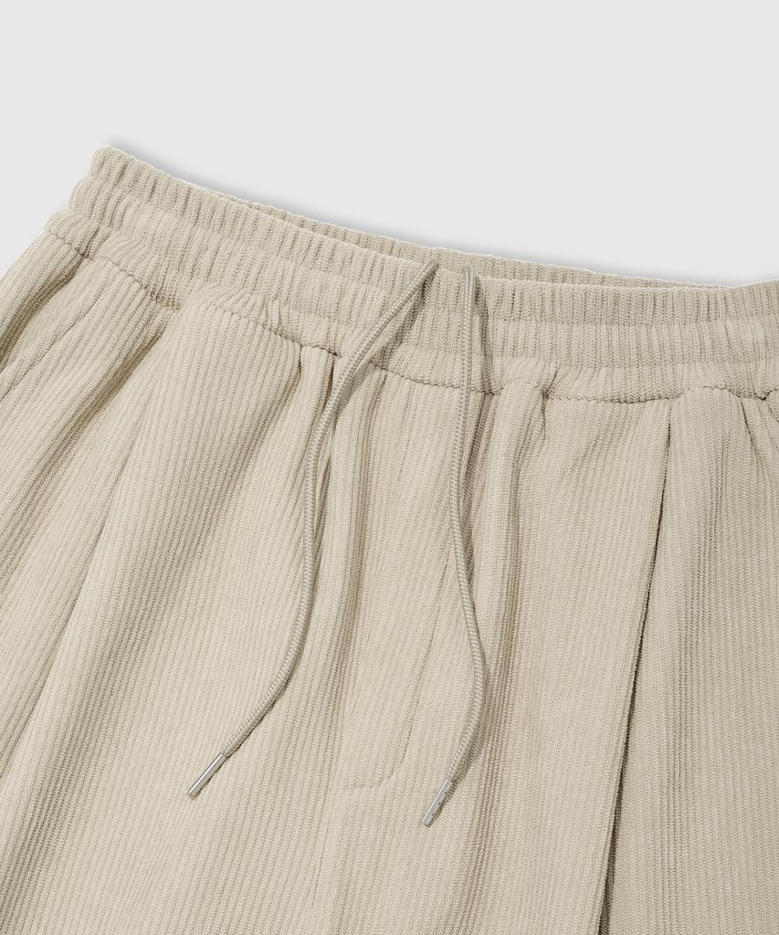 LEMAIN SECOND Single-Pleat Wide Corduroy Elastic Pants [Beige]