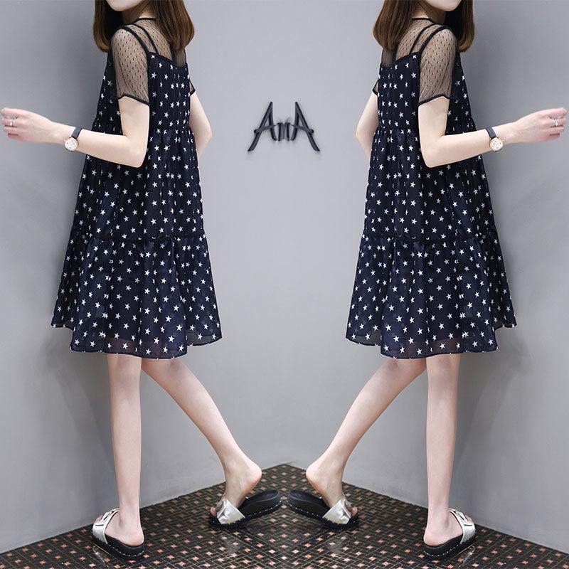 

2023 европейский стиль шифоновое платье для беременных А-силуэта: Свободный крой, юбка-бэби-долл на лето XL темно-синий