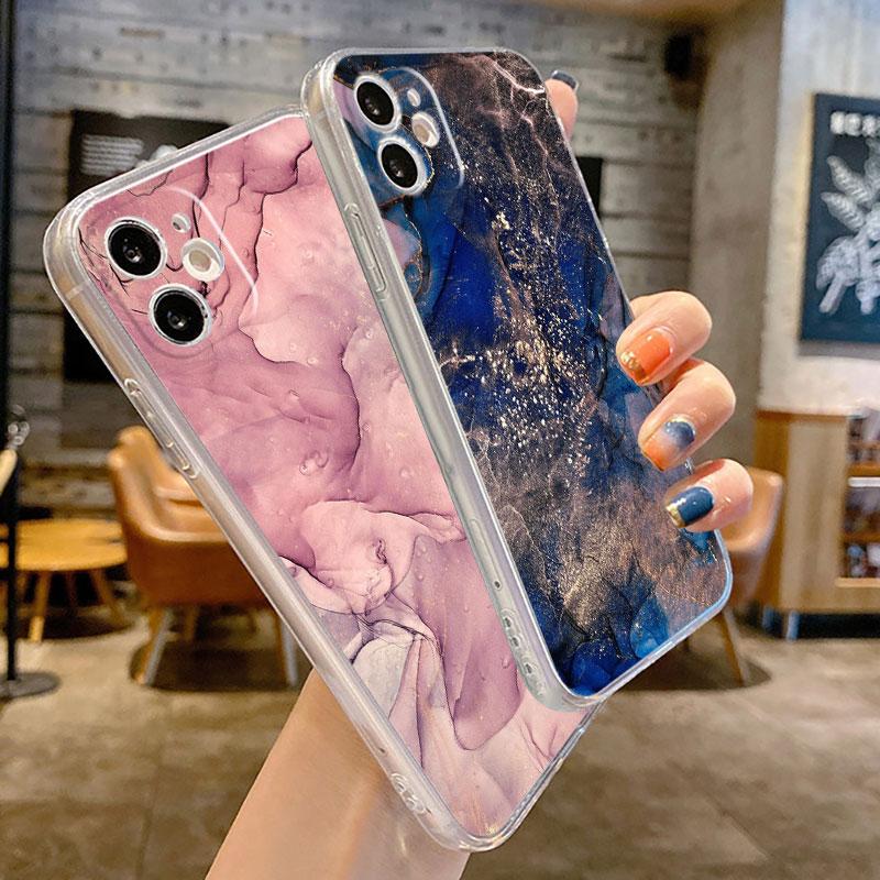 Clear Case For Apple iPhone 13 Pro 11 14 12  7 8 Plus SE 2022 XR X XS Max 6 6S Silicone Phone Cover Marble Pattern