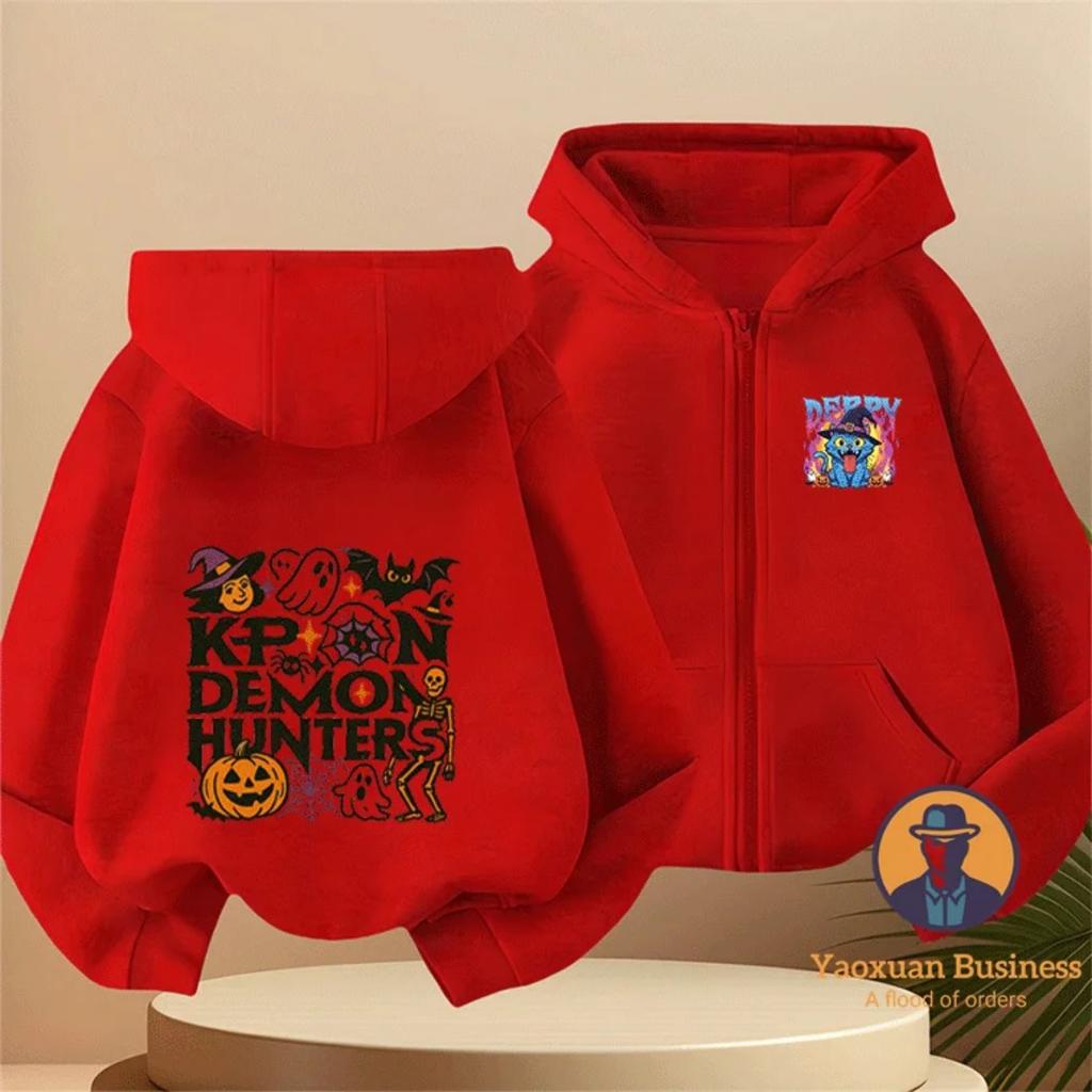 2025 Popular KPop Devil Hunter Girl Zipper Hoodie Cute Cartoon Print Autumn/Winter Fashion Clothing