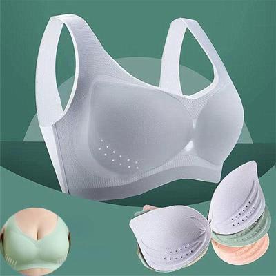 Feminino plus size malha buraco copo sutiã de seda gelo ultra fino sem costura bonita volta sutiã esportivo respirável roupa interior sono