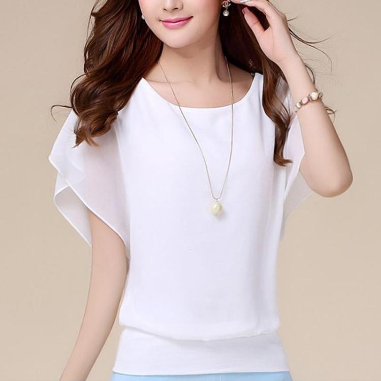 Sommer Damen Mode Fledermausärmel Bluse Übergroße Chiffon Tops Einfarbig Rundhalsausschnitt Kurzarm Locker Lässig Übergröße Damenbluse
