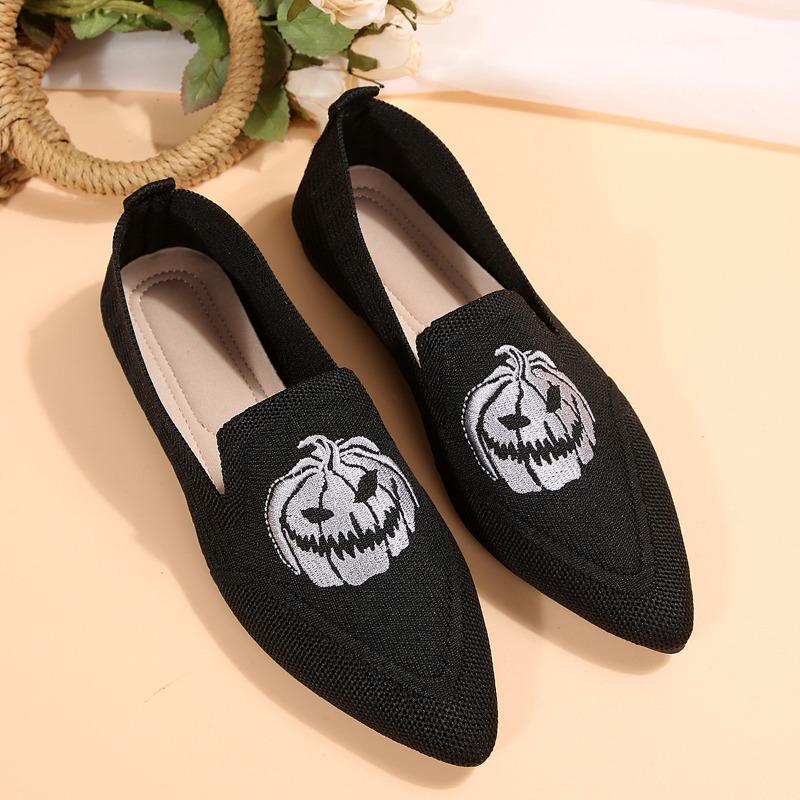 Breathable Shoes Women's 2025 Autumn New Flat Large Yard Pointed Toe Embroidery Color-blocking Lazy Shoes