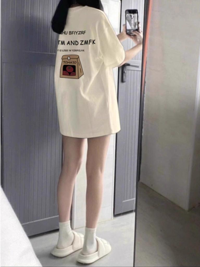 Korean Style Loose Fit Cotton Printed White T-shirt for Women, Plus Size Chubby Girls, Chic Half Sleeve, Perfect for Couples