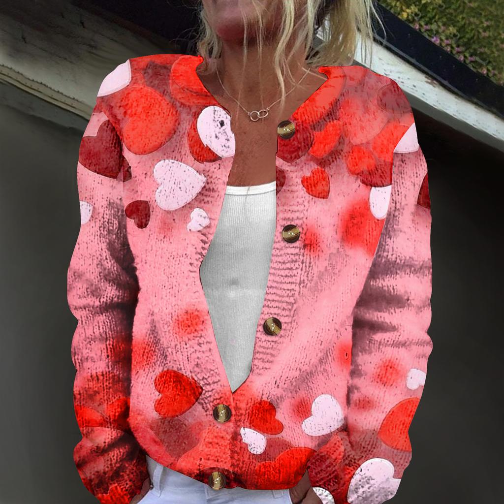 Women's Fashion Printed Long-Sleeved Knit Cardigan Button-Down Jacket