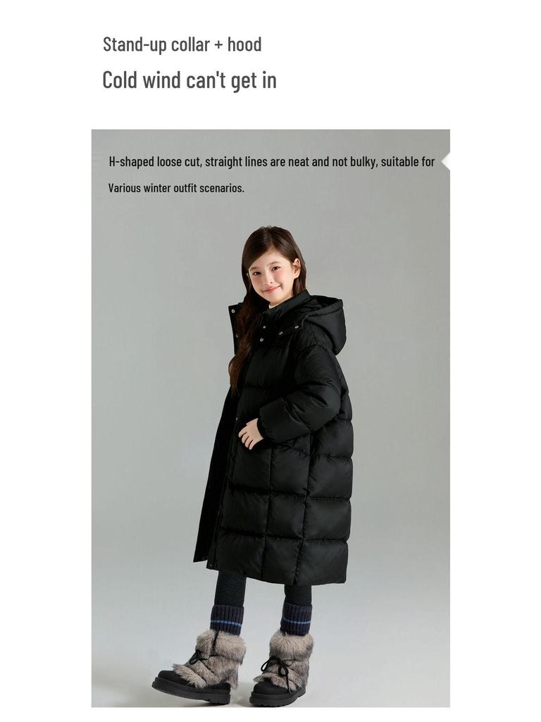 Girls' High Loft White Duck Down Long Winter Jacket - Water Repellent & Windproof (2025)