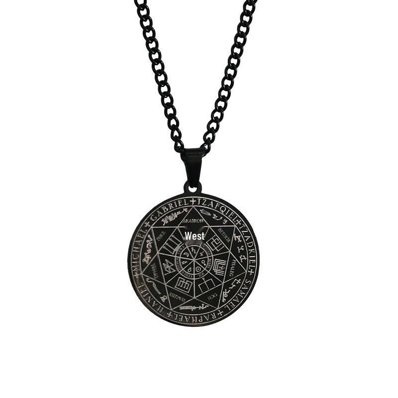 Collier pour homme en acier inoxydable avec pendentif cercle magique des sept archanges