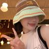 Knitted Wool Hat Big Head Circumference Women's Summer Cute Bucket Hat Contrasting Color Basin Hat Breathable Sunshade Sun Protection Hat