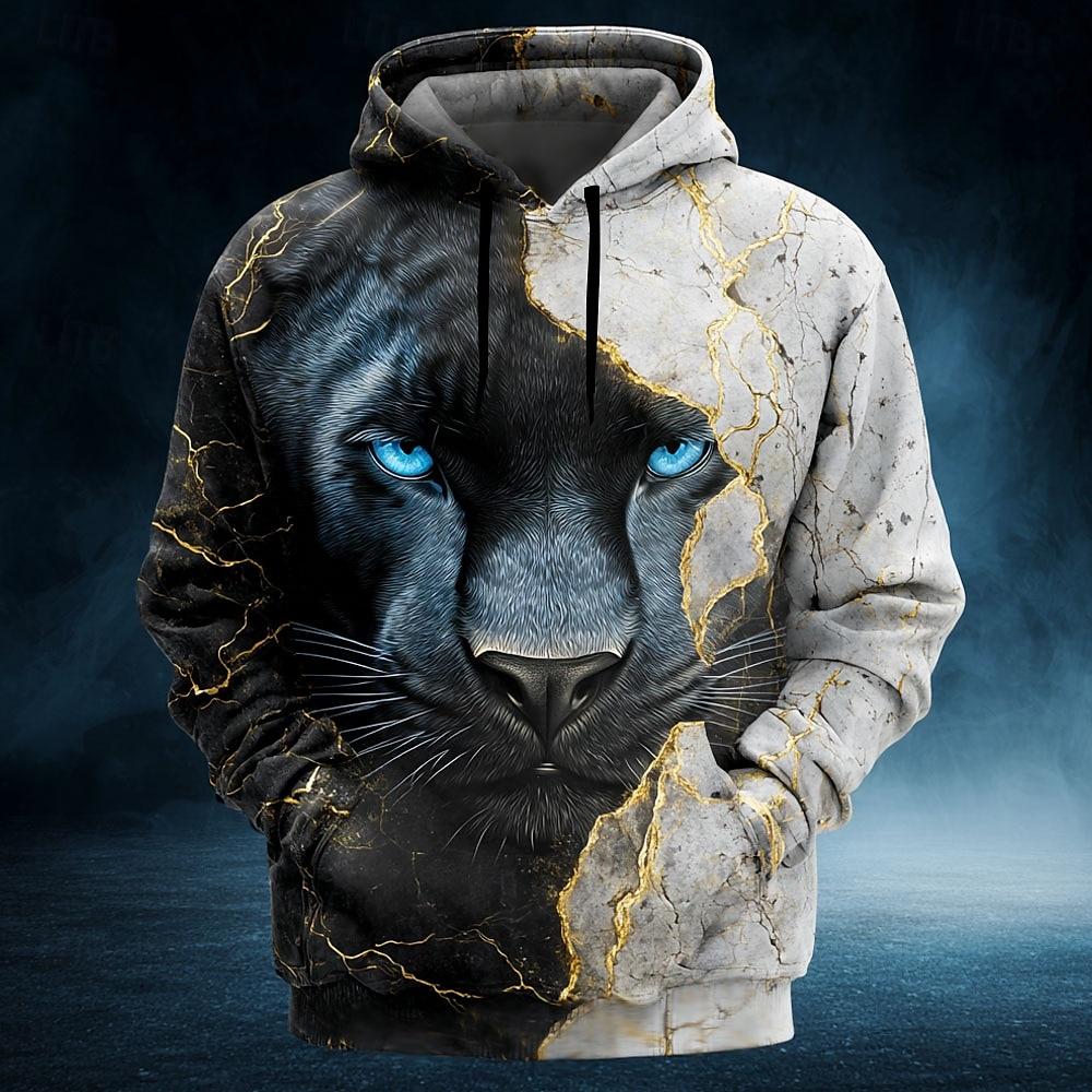 Funny 3D Animal Print Hoodie For Men Fashion Tiger Wolf Pattern Oversized Sweatshirts Autumn and Winter Casual Clothing Pullover