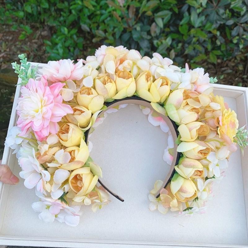 Ethnic Style Bridal Headband Hair Wreath Florals Crown Wedding Flower Headband Beach Hairband for Women Hair Accessory