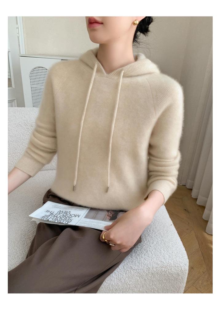Damen Kaschmir Kapuzenpullover - Herbst/Winter Weicher Einfarbiger Langarmpullover