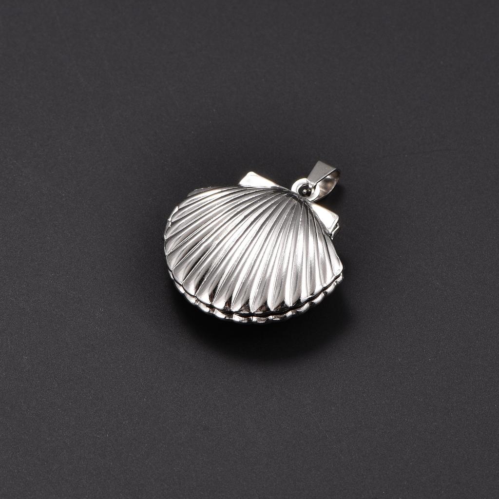Stainless Steel Seashell Photo Locket Pendant Necklace for Women Men Picture Box Frame Charms Chain Metal DIY Jewelry Accessory