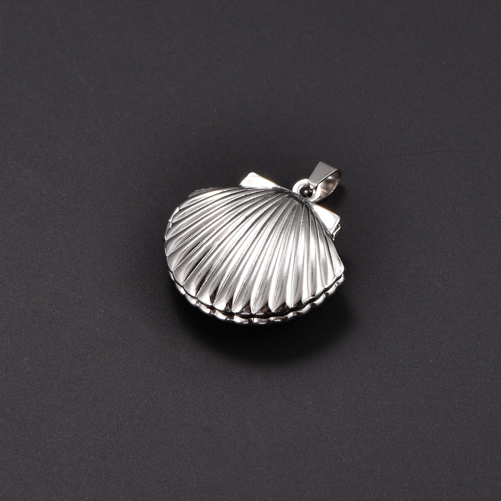 

Stainless Steel Seashell Photo Locket Pendant Necklace for Women Men Picture Box Frame Charms Chain Metal DIY Jewelry Accessory