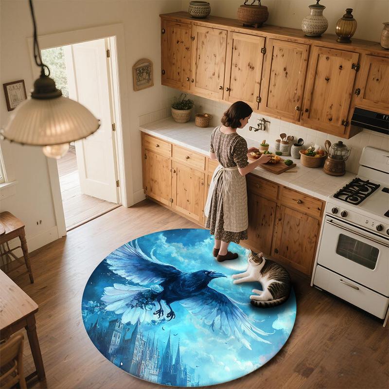 Moonlight Animals  Round Area Rug,Carpet Rug for Living Room Bedroom Sofa Playroom Decor,Non-slip Floor Mat