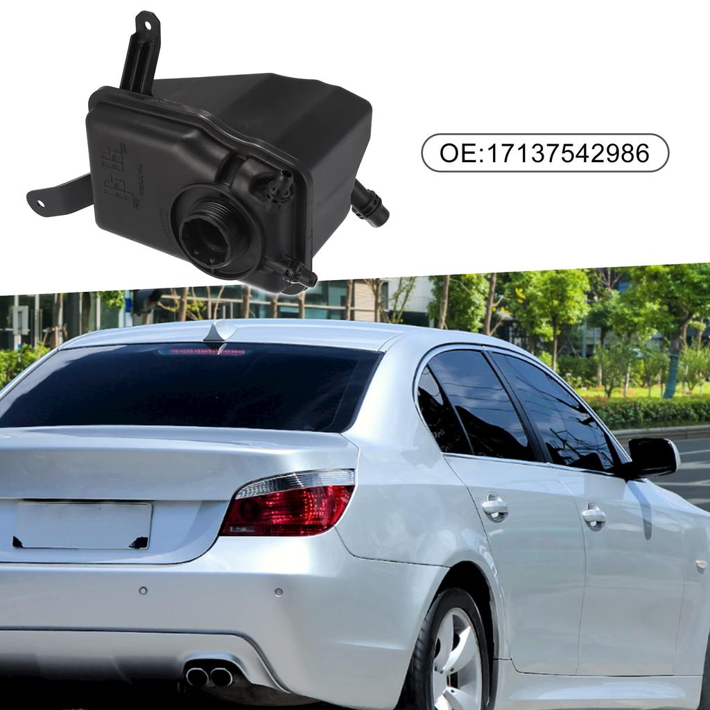 ABSOPRO Coolant Reservoir Radiator Reservoir Radiator Coolant Tank Overflow Expansion Car Reservoir with Cap and Compatible with BMW 525i Black and