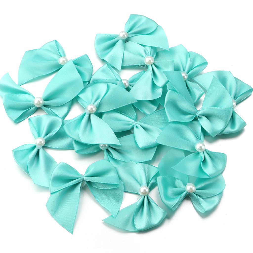 20pcs Polyester Satin Ribbon Bows 5.5x6cm Colorful Half Bead Hand Tied Bowknots For DIY Crafts Party Clothing Headwear Finding