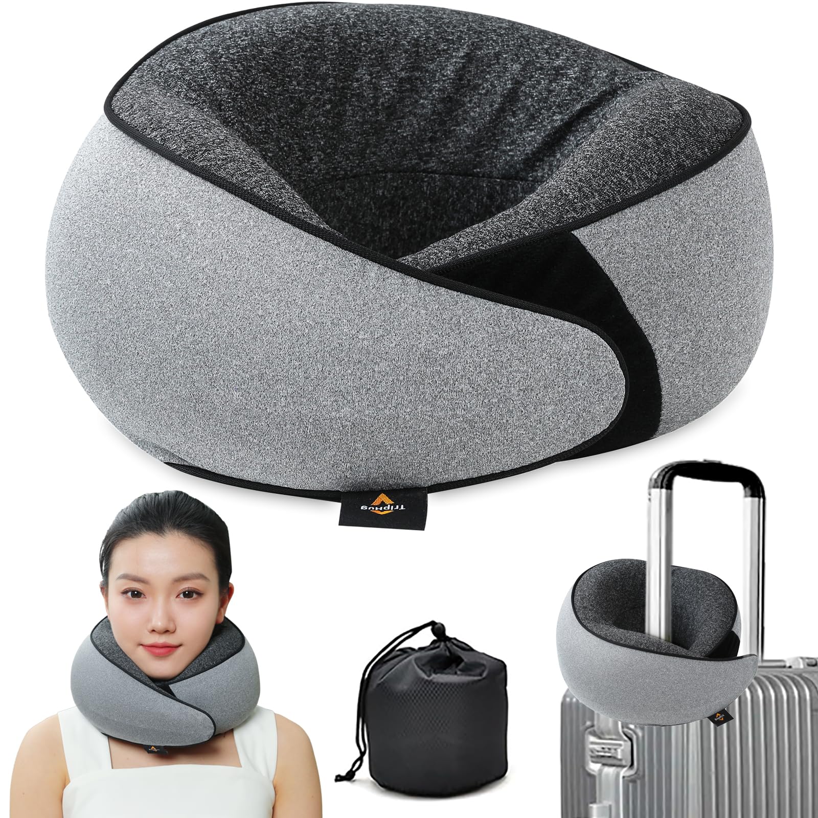 

TripHug Neck Ergonomic Memory Foam Neck Travel Pillow with Memory Ideal for or Car Includes a Convenient Storage and Washable with a Removable Easy to серый