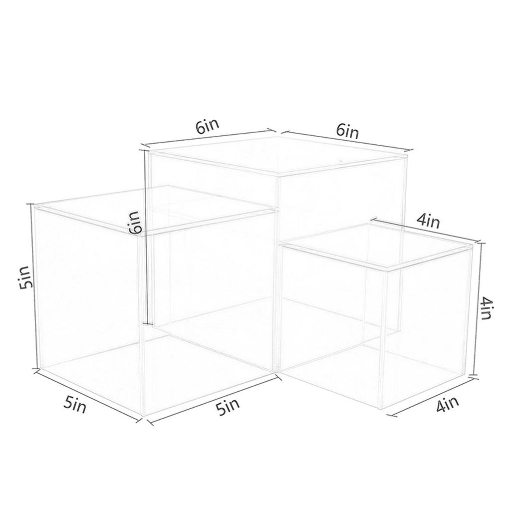 Set of 3 Acrylic Cube Stand Nesting Risers Multipurpose 4" 5" 6" Cubes with Hollow Bottom for Cosmetics Perfume Accessory
