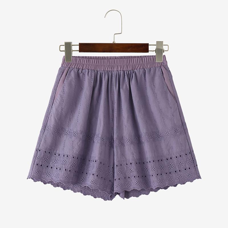 

ZANZEA Women Casual Elastic Waist Loose Summer Embroidery Short Pants 2XL фиолетовый