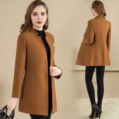 Dámský zimní kabát ve formálním obchodním stylu, stojáček, jednořadý, středně dlouhý slim fit