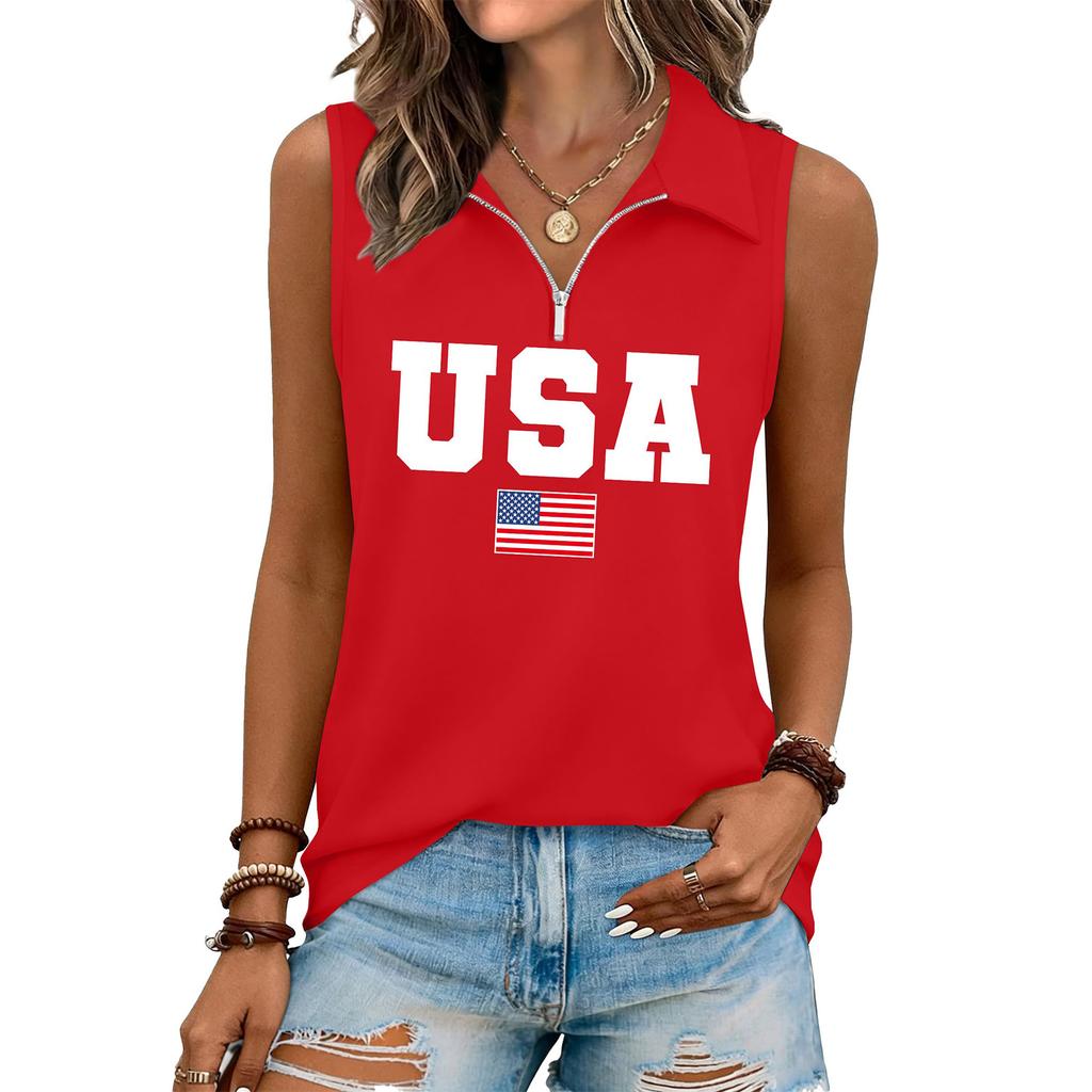 Women's Fashion Letter Print Zip-Up Sleeveless Tank Top
