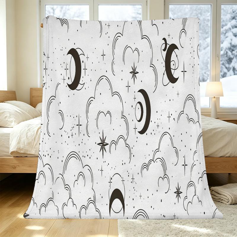 Lightweight Flannel Blanket, Star Moon Cloud Series - Soft & Skin-friendly, Perfect for Napping, Home Decor, Halloween & Christmas Use