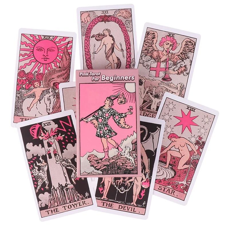 Baralho de Cartas de Tarô Rider Waite Rosa Conjunto para Iniciantes Baralho de Adivinhação Profecia Festa em Família Jogo de Tabuleiro Carta do Destino Jogo de Adivinhação