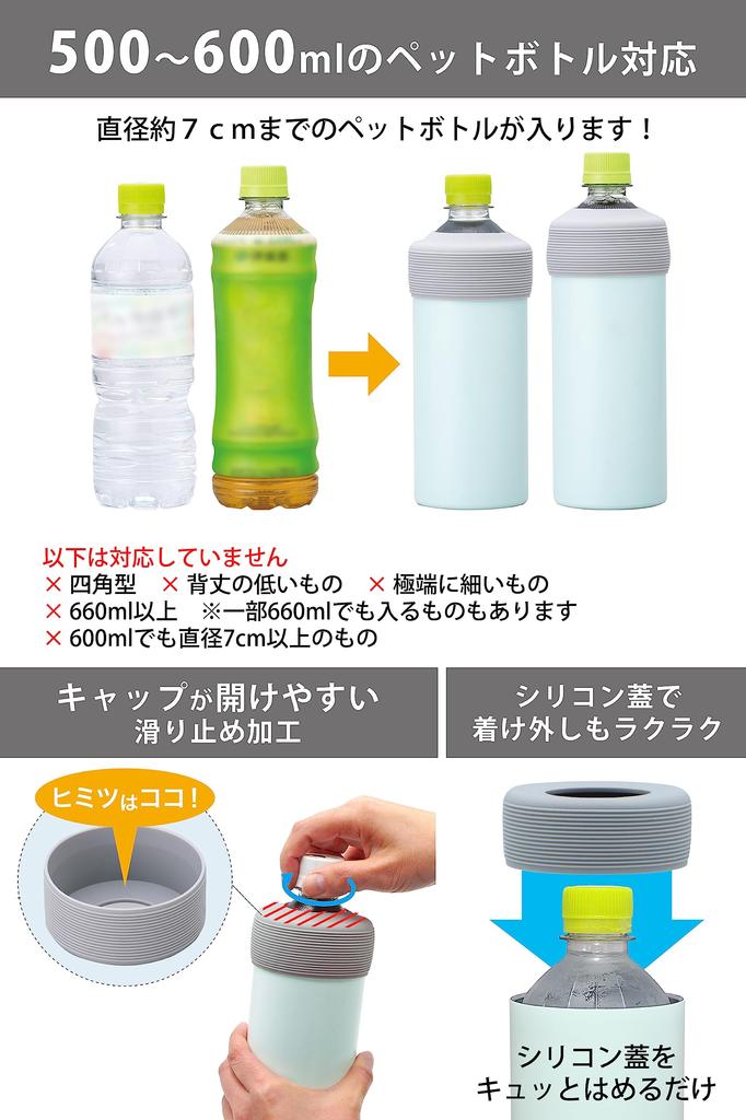 OGURA Plastic Bottle Vacuum Fits Black Holder, Lightweight, Insulated, 500-600ml,