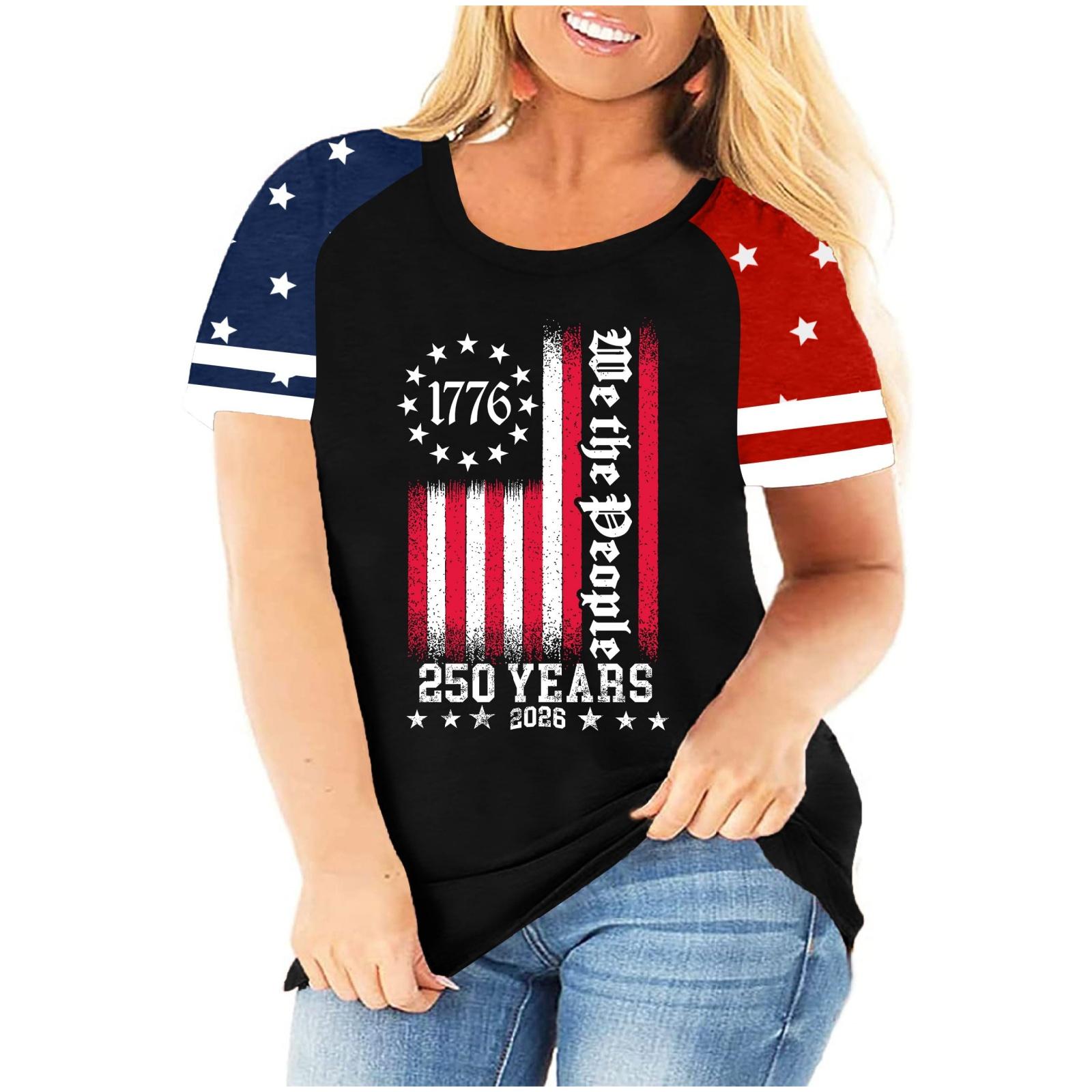 

Plus Size Women s Casual Short Sleeve T Shirt Independence Day Print Round Neck Loose Fit Summer Top USA Freedom Graphic Tee XXXXL