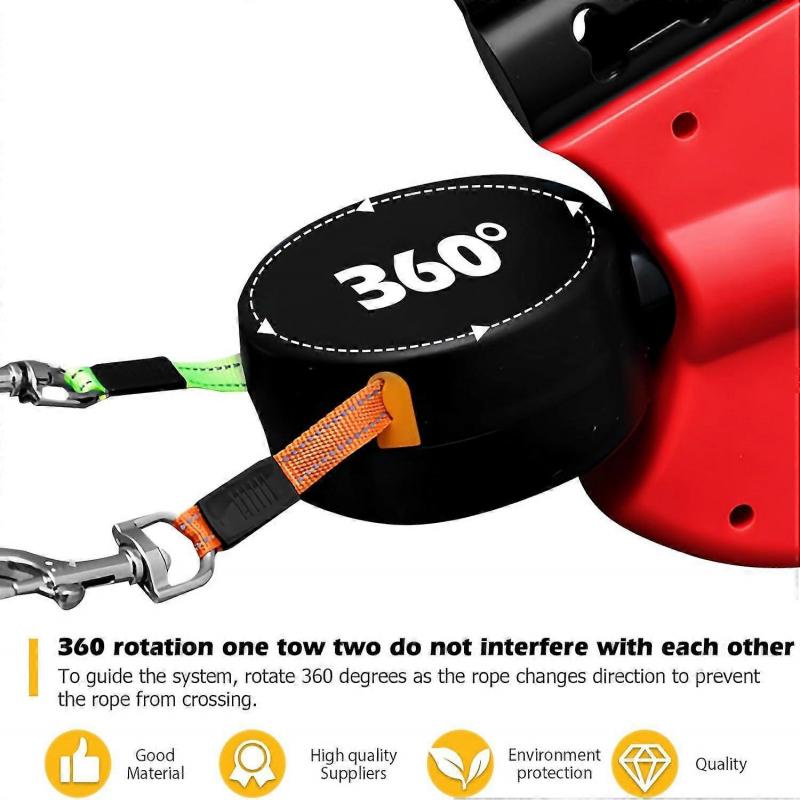 Leash, dog leash, double for 2 dogs, flexible retractable, durable pet accessory