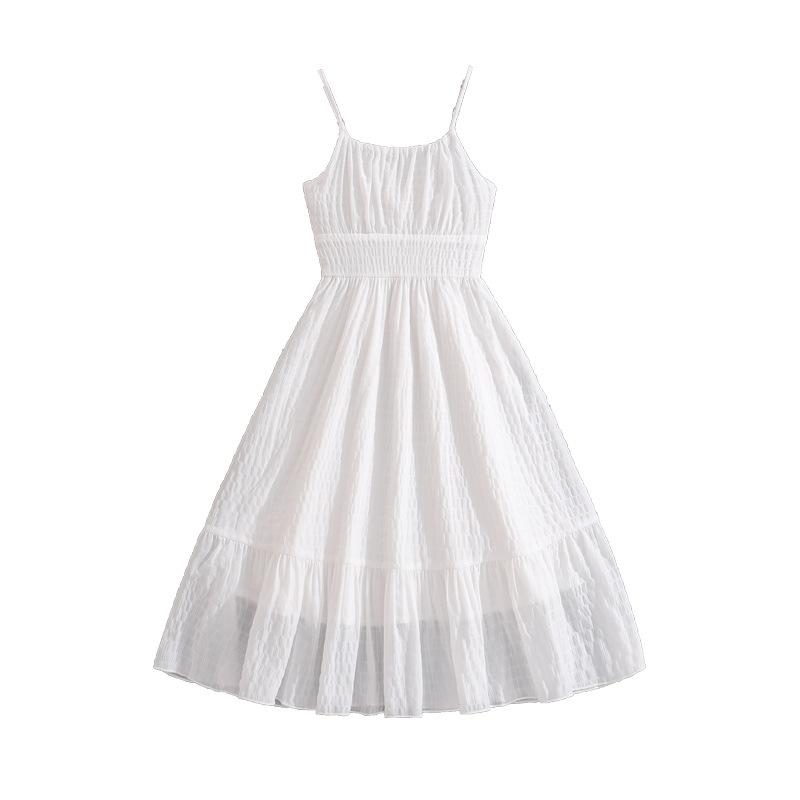 Elegantní bílé šaty pro dívky Jaro/Léto Dětská móda Bez ramínek Lodičkový výstřih Šaty se zúženým pasem