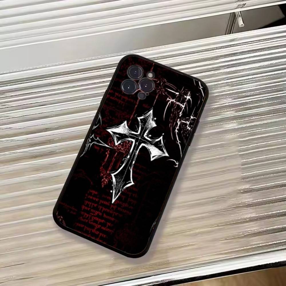 C-Cool Dark Catgothic C-Cross Phone Case For iPhone 17,16,15,14,13,12,11 Plus,Pro Max,XS,Soft Black Cover