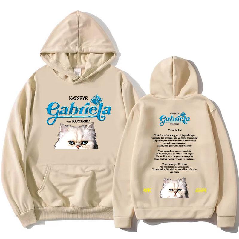 KATSEYE Gabriela Young Miko Remix Hettegensere Kawaii Tegneserie Katt Grafikk Sweatshirts Langermet Hettegensere Casual Dame Hettegenser