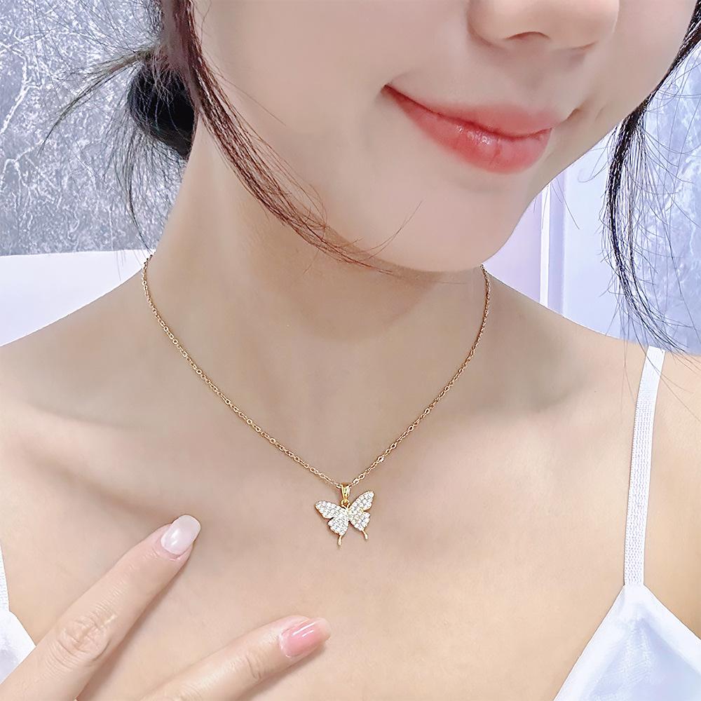 New Butterfly Necklace Female Light Luxury Niche Zircon Pendant Online Celebrity Ins Wind Temperament Joker Clavicle Chain Tide
