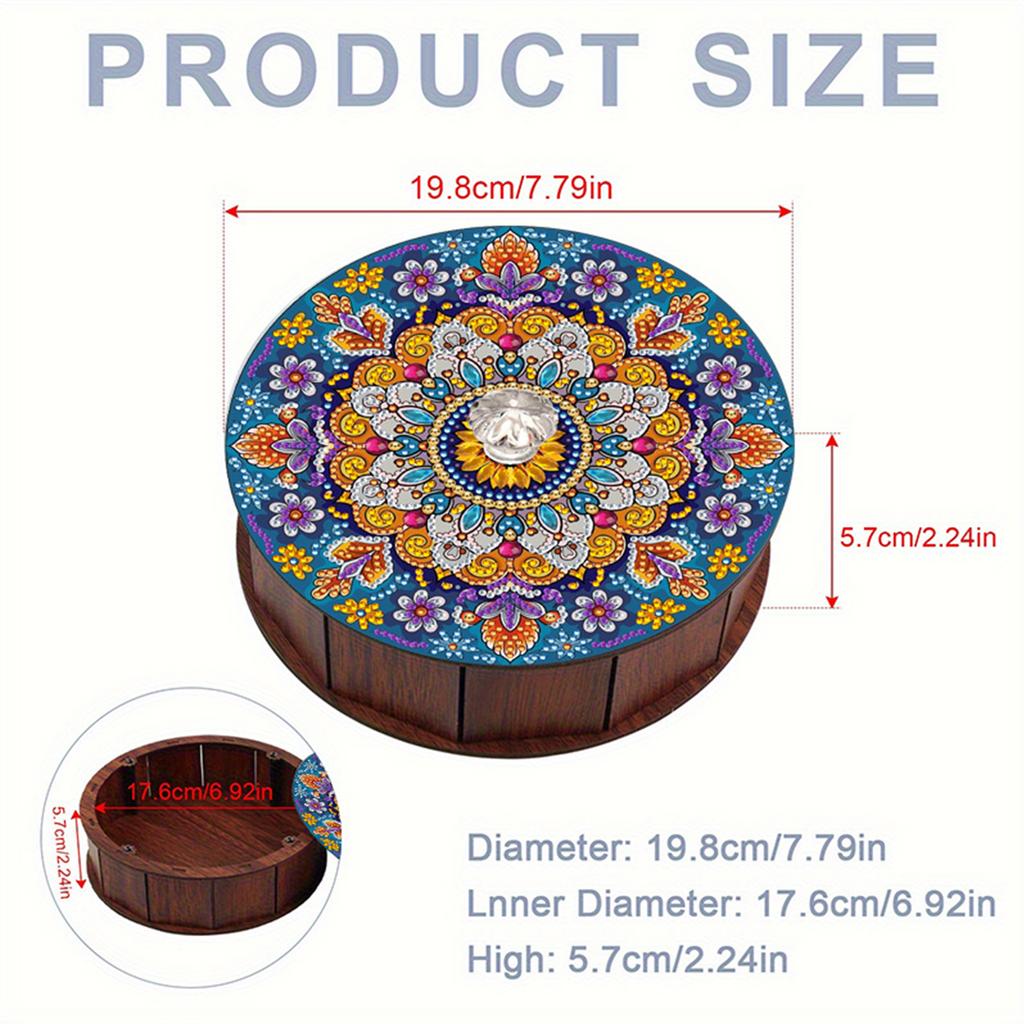 DIY Diamond Painting Colored Pattern Wood Case Partial Drill Crystal Mosaic Storage Container for Home Car Desk Decoration Craft