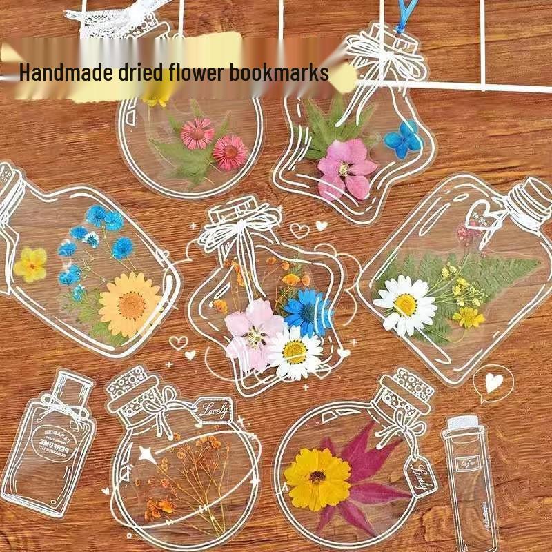 Transparent Specimen Bottle with Pressed Flowers - DIY Bookmark for Students