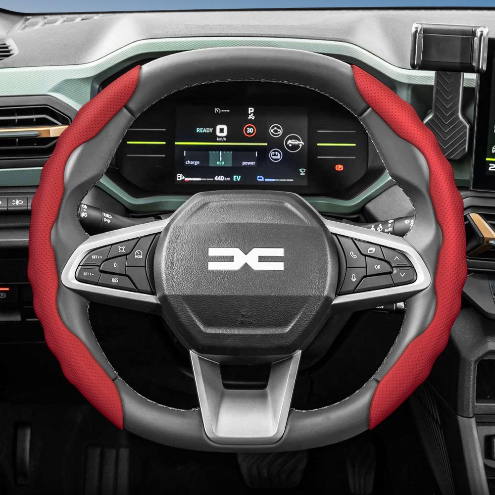 Pasuje do pokrowca na kierownicę Dacia, Sportowy design w kształcie fali, Oddychająca skóra, Segmentowy antypoślizgowy pochłaniający pot pokrowiec ochronny dla San