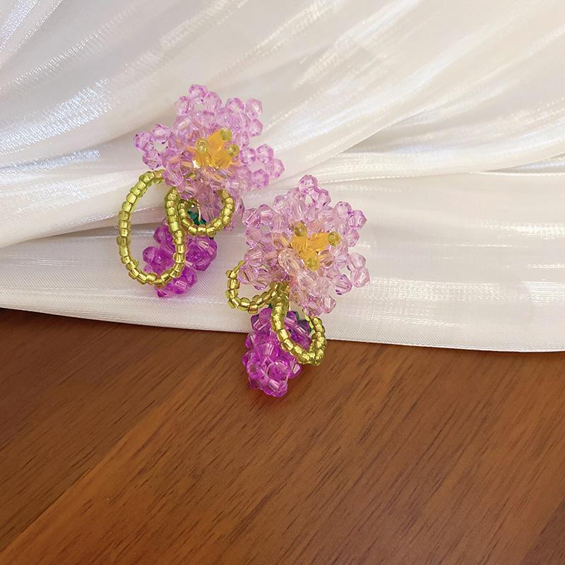 Small Fresh Grape Flower Fringed Earrings Korean Girl Heart Sweet Stud Earrings New Cute Versatile Earrings