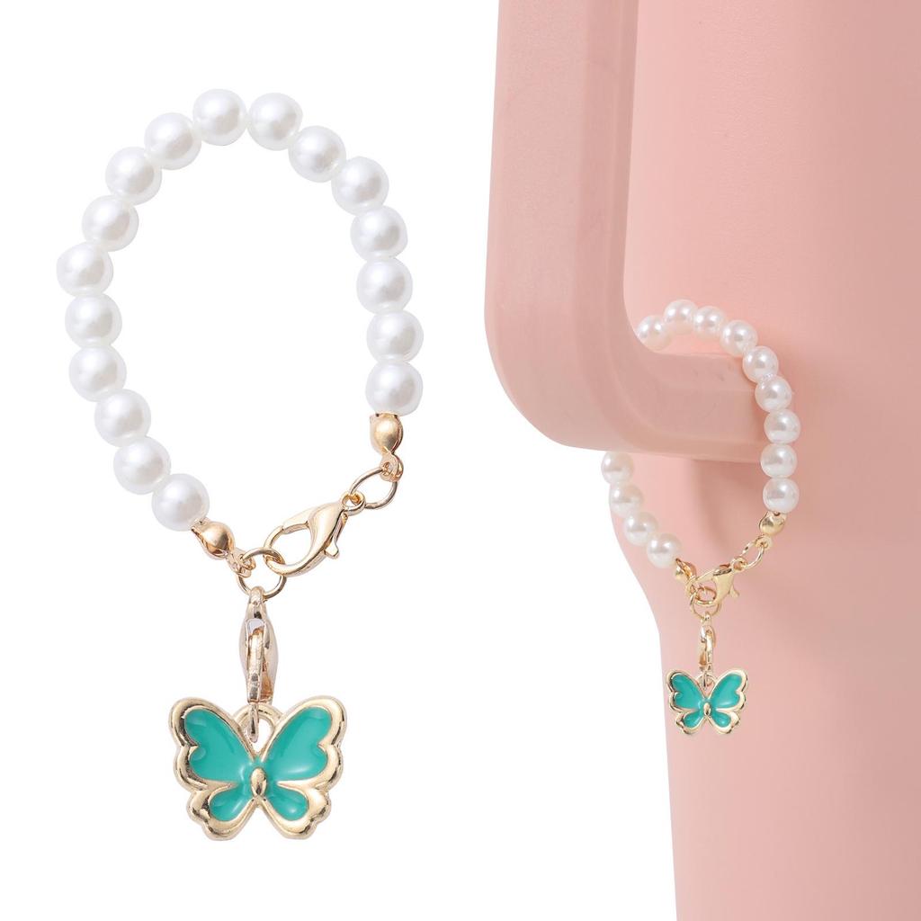 Simple Style Faux Pearl Pink Butterfly Keychain with Stanley Pendant
