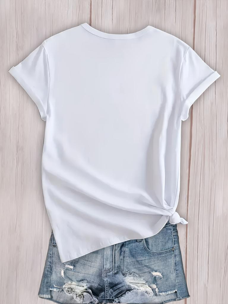Grandma Print Comfortable And Soft Sports T-shirt, Short Sleeve Causal Running Crew Neck Top, Women's Activewear