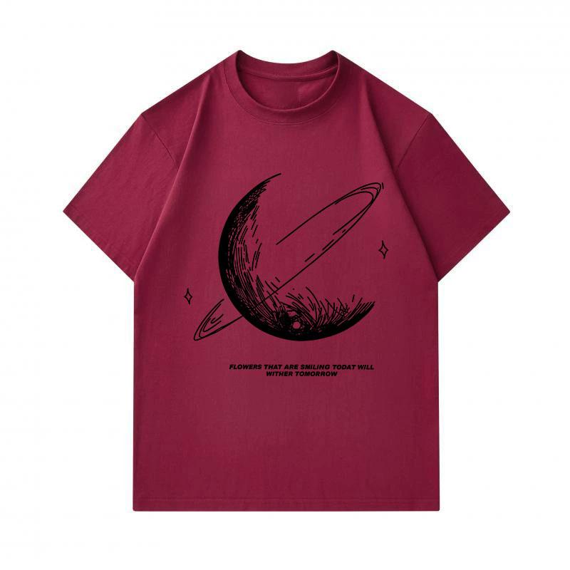 Men's 100% Cotton Crew Neck Short Sleeve T-shirt, Saturn Hand-drawn Sketch Planet Print Casual Tee With Slogan, Comfy Breathable Daily Wear Top For Me